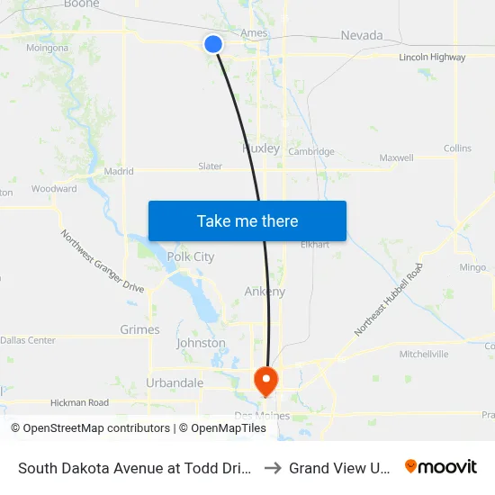 South Dakota Avenue at Todd Drive Southbound to Grand View University map