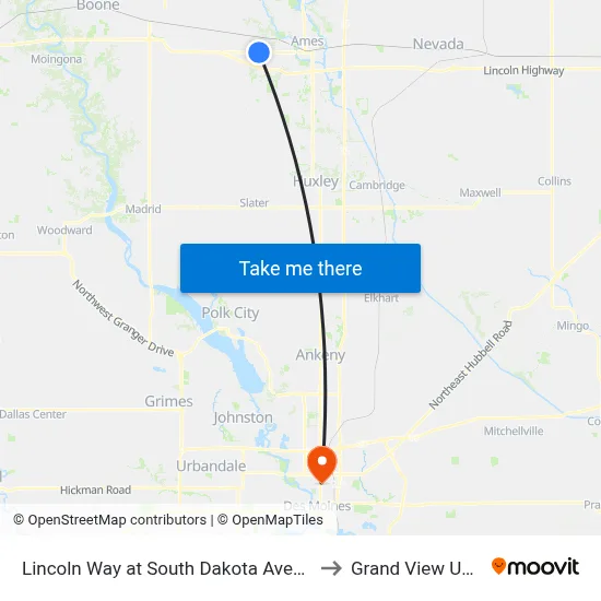 Lincoln Way at South Dakota Avenue Eastbound to Grand View University map
