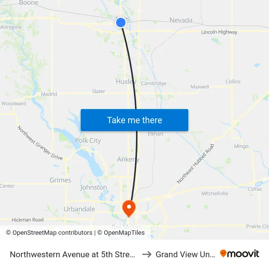 Northwestern Avenue at 5th Street Westbound to Grand View University map