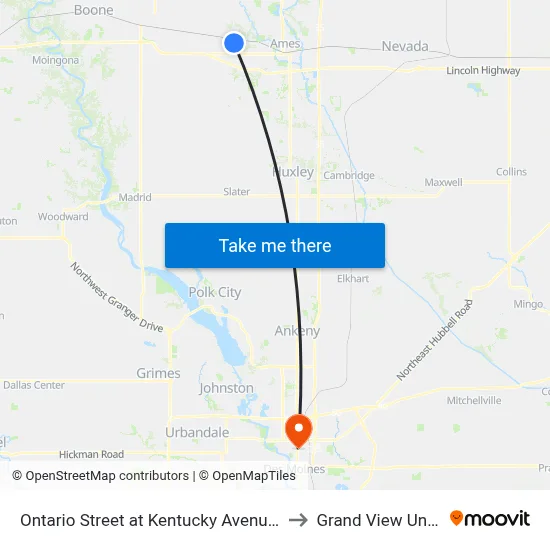 Ontario Street at Kentucky Avenue Eastbound to Grand View University map