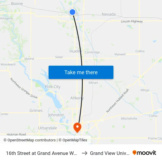 16th Street at Grand Avenue Westbound to Grand View University map