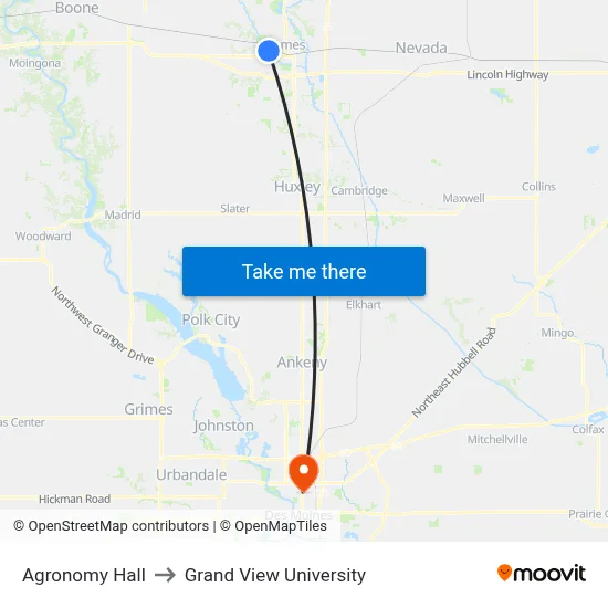 Agronomy Hall to Grand View University map