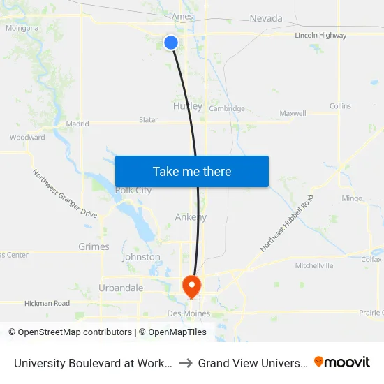 University Boulevard at Workiva to Grand View University map