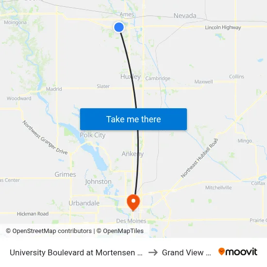 University Boulevard at Mortensen Parkway Northbound to Grand View University map