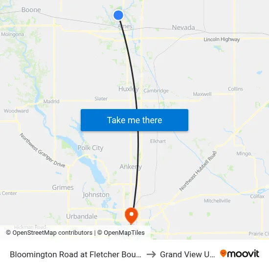Bloomington Road at Fletcher Boulevard Eastbound to Grand View University map