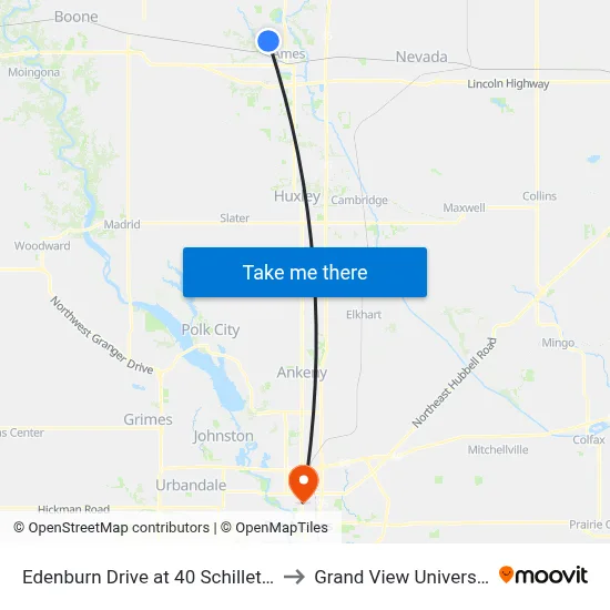 Edenburn Drive at 40 Schilletter to Grand View University map