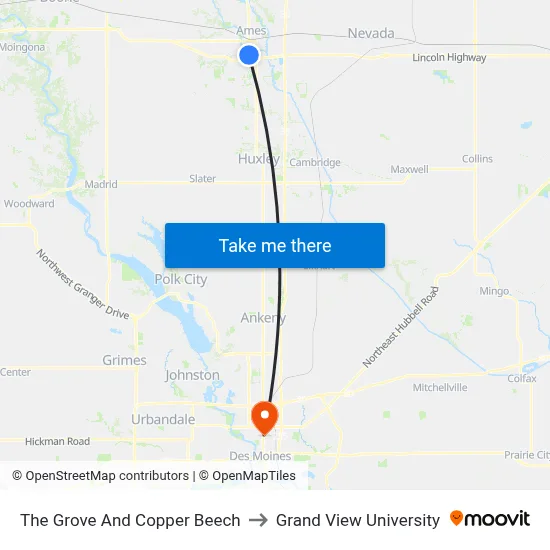 The Grove And Copper Beech to Grand View University map