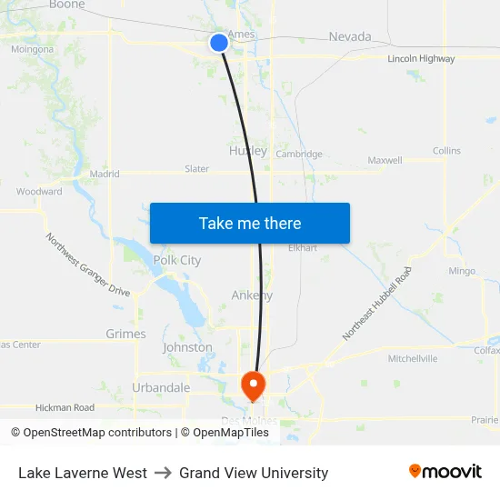 Lake Laverne West to Grand View University map