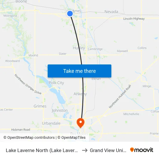 Lake Laverne North (Lake Laverne Station) to Grand View University map