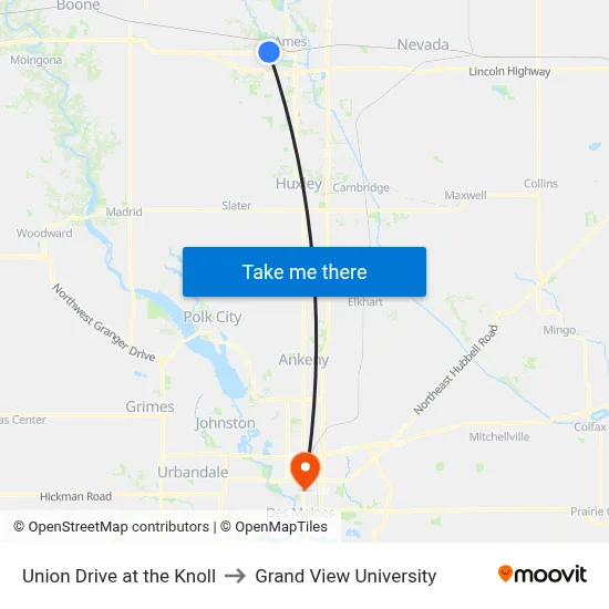 Union Drive at the Knoll to Grand View University map