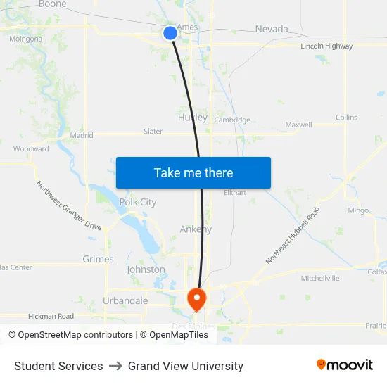 Student Services to Grand View University map