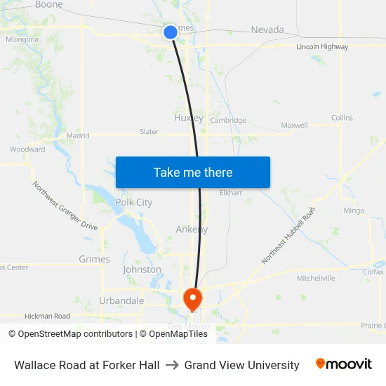Wallace Road at Forker Hall to Grand View University map