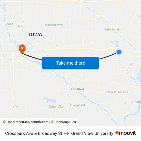 Crosspark Ave & Broadway St to Grand View University map