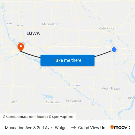 Muscatine Ave & 2nd Ave - Walgreens Inbound to Grand View University map