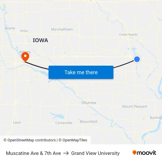 Muscatine Ave & 7th Ave to Grand View University map