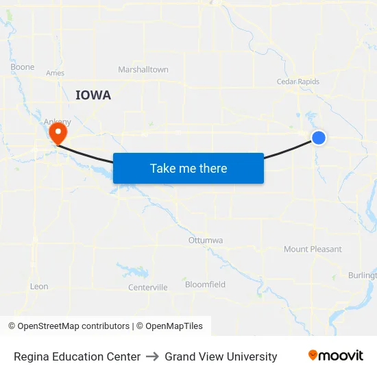 Regina Education Center to Grand View University map