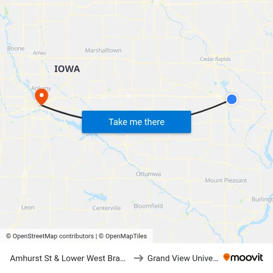 Amhurst St & Lower West Branch Rd to Grand View University map