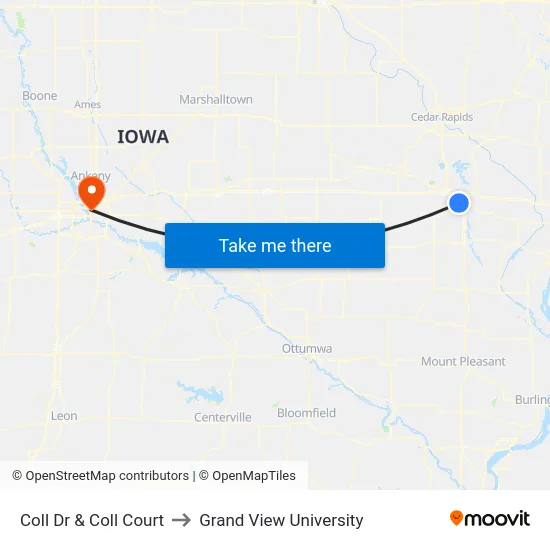 Coll Dr & Coll Court to Grand View University map