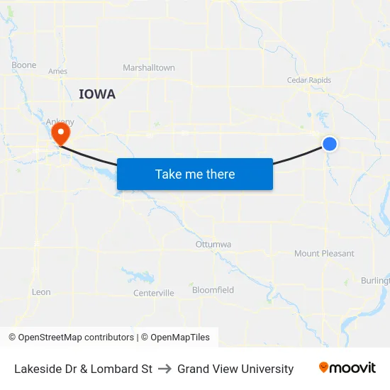 Lakeside Dr & Lombard St to Grand View University map