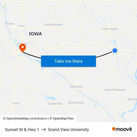 Sunset St & Hwy 1 to Grand View University map