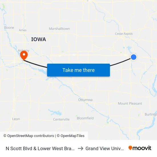 N Scott Blvd & Lower West Branch Rd to Grand View University map