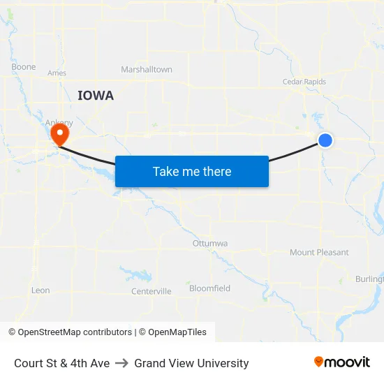 Court St & 4th Ave to Grand View University map