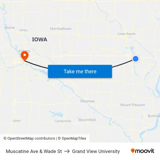 Muscatine Ave & Wade St to Grand View University map