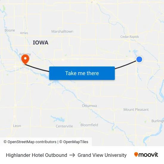 Highlander Place Inbound to Grand View University map