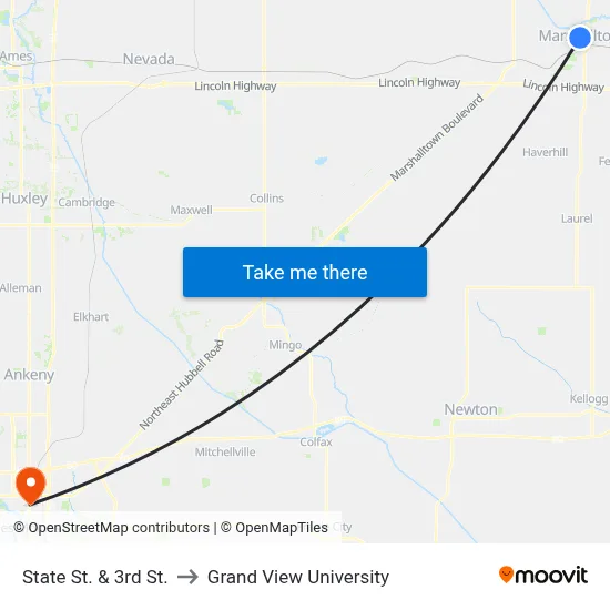 State St. & 3rd St. to Grand View University map