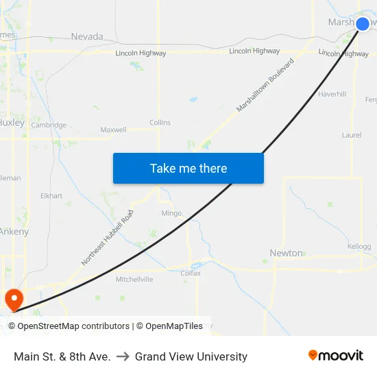 Main St. & 8th Ave. to Grand View University map