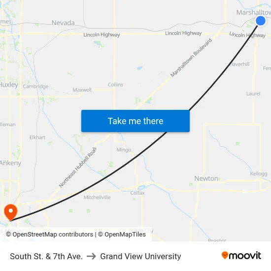 South St. & 7th Ave. to Grand View University map