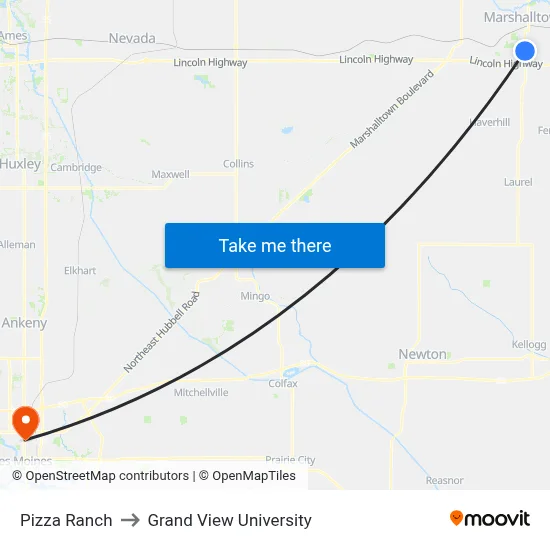 Pizza Ranch to Grand View University map