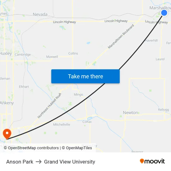 Anson Park to Grand View University map