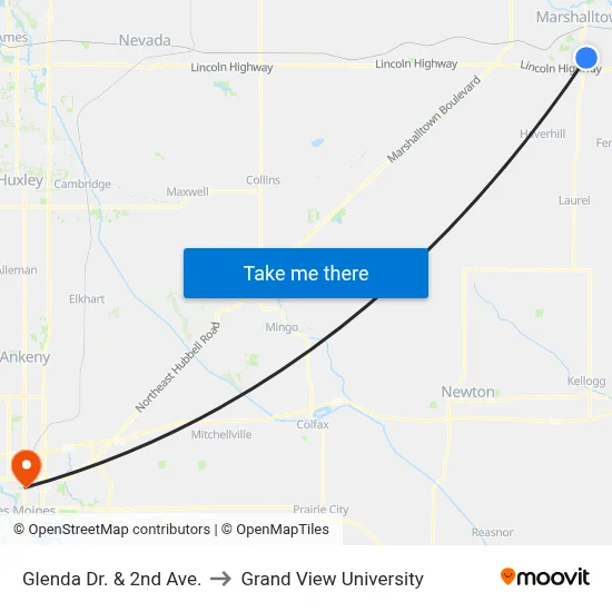 Glenda Dr. & 2nd Ave. to Grand View University map