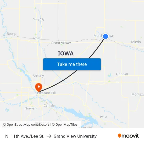 N. 11th Ave./Lee St. to Grand View University map