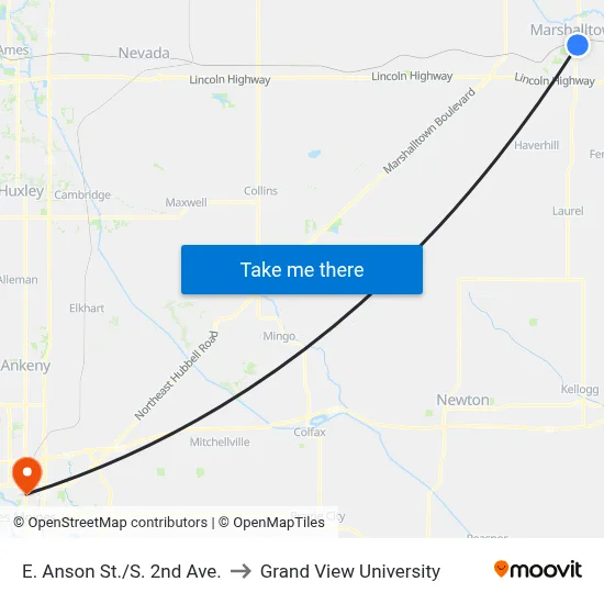 E. Anson St./S. 2nd Ave. to Grand View University map