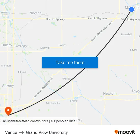 Vance to Grand View University map