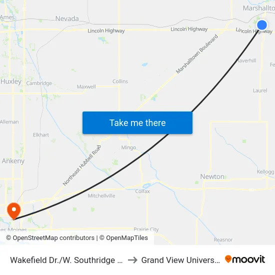Wakefield Dr./W. Southridge Rd to Grand View University map