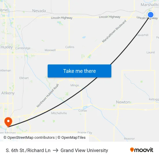 S. 6th St./Richard Ln to Grand View University map