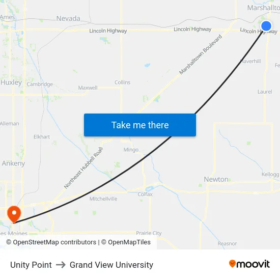 Unity Point to Grand View University map