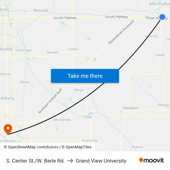 S. Center St./W. Berle Rd. to Grand View University map