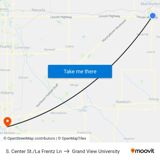 S. Center St./La Frentz Ln to Grand View University map