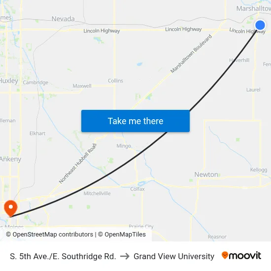 S. 5th Ave./E. Southridge Rd. to Grand View University map