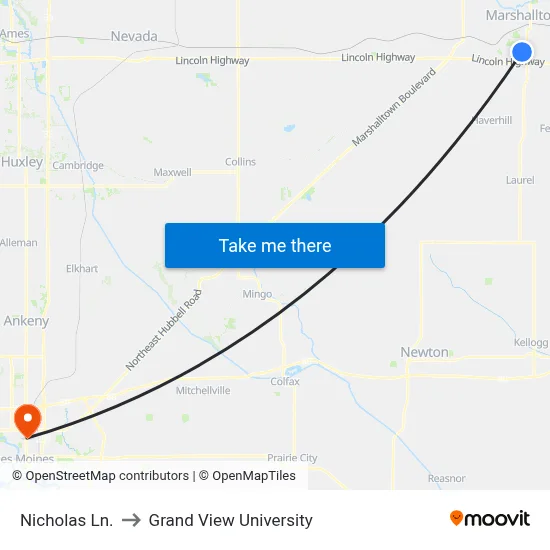 Nicholas Ln. to Grand View University map