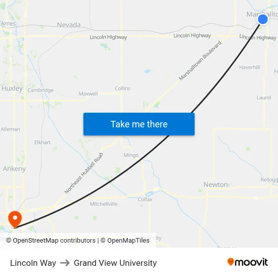 Lincoln Way to Grand View University map