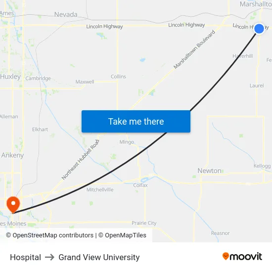Hospital to Grand View University map