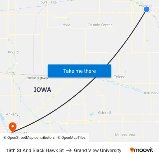 18th St And Black Hawk St to Grand View University map
