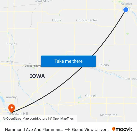 Hammond Ave And Flammang Dr to Grand View University map