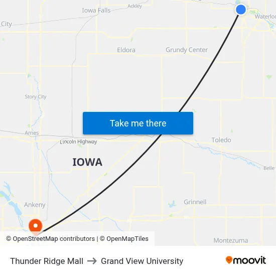 Thunder Ridge Mall to Grand View University map