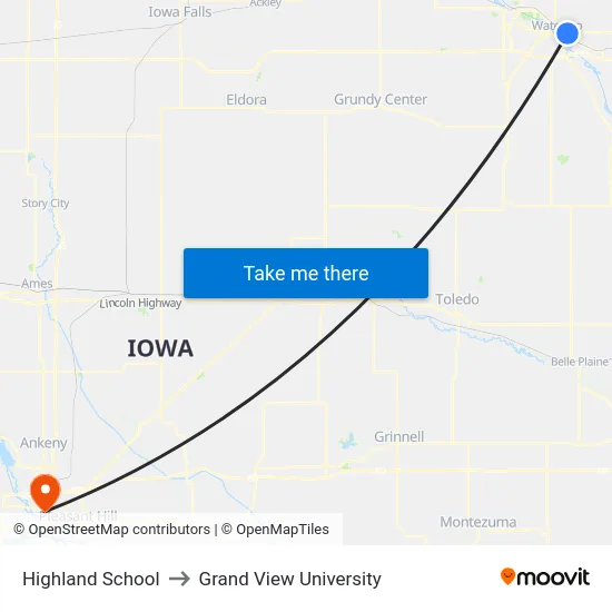 Highland School to Grand View University map